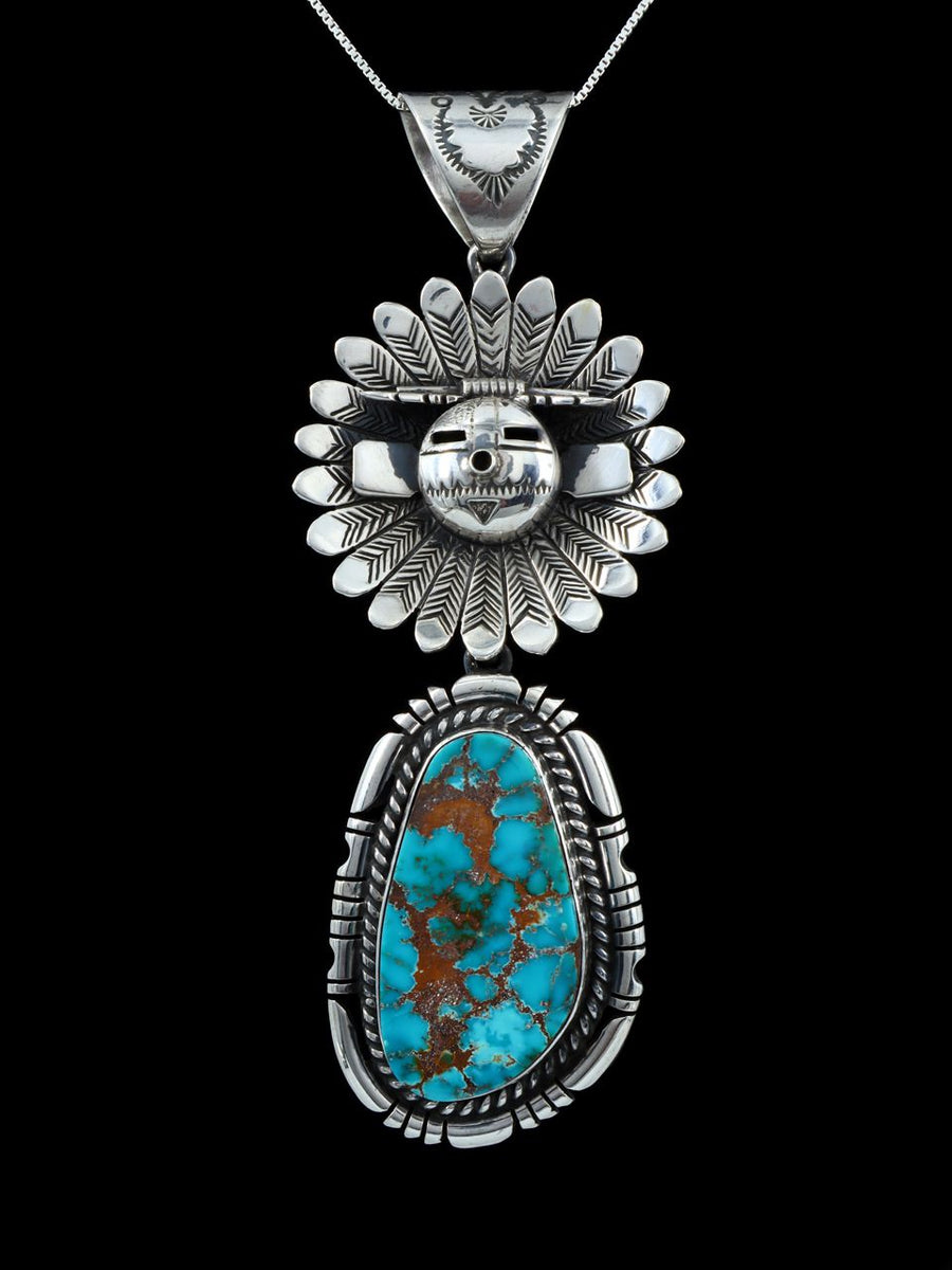 Native American Sterling Silver Marquise Turquoise Decorated Pendant For shops Women