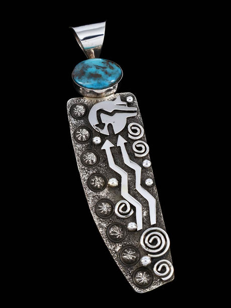 Native American Sterling Silver Turquoise Petroglyph Pendant - PuebloDirect.com