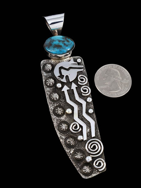 Native American Sterling Silver Turquoise Petroglyph Pendant - PuebloDirect.com