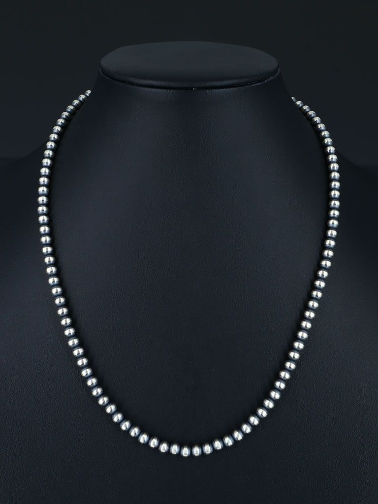 5mm Native American Sterling Silver Beaded Necklace, Multiple Lengths - PuebloDirect.com