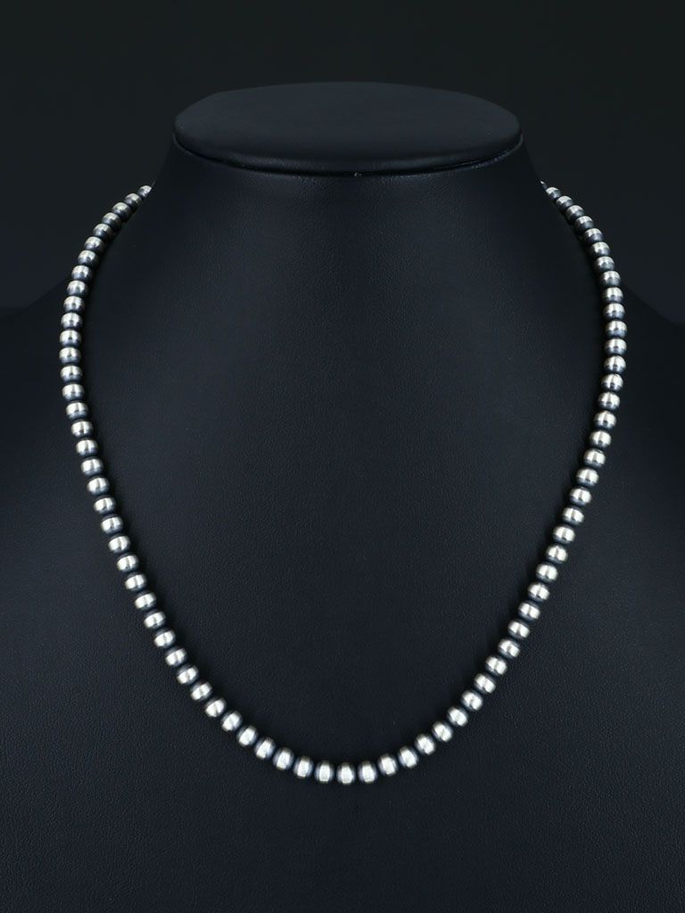 5mm Native American Sterling Silver Beaded Necklace, Multiple Lengths - PuebloDirect.com