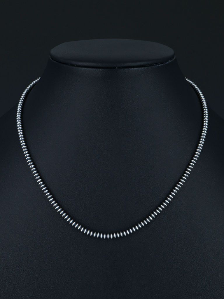 3mm Native American Sterling Silver Beaded Necklace, Multiple Lengths - PuebloDirect.com