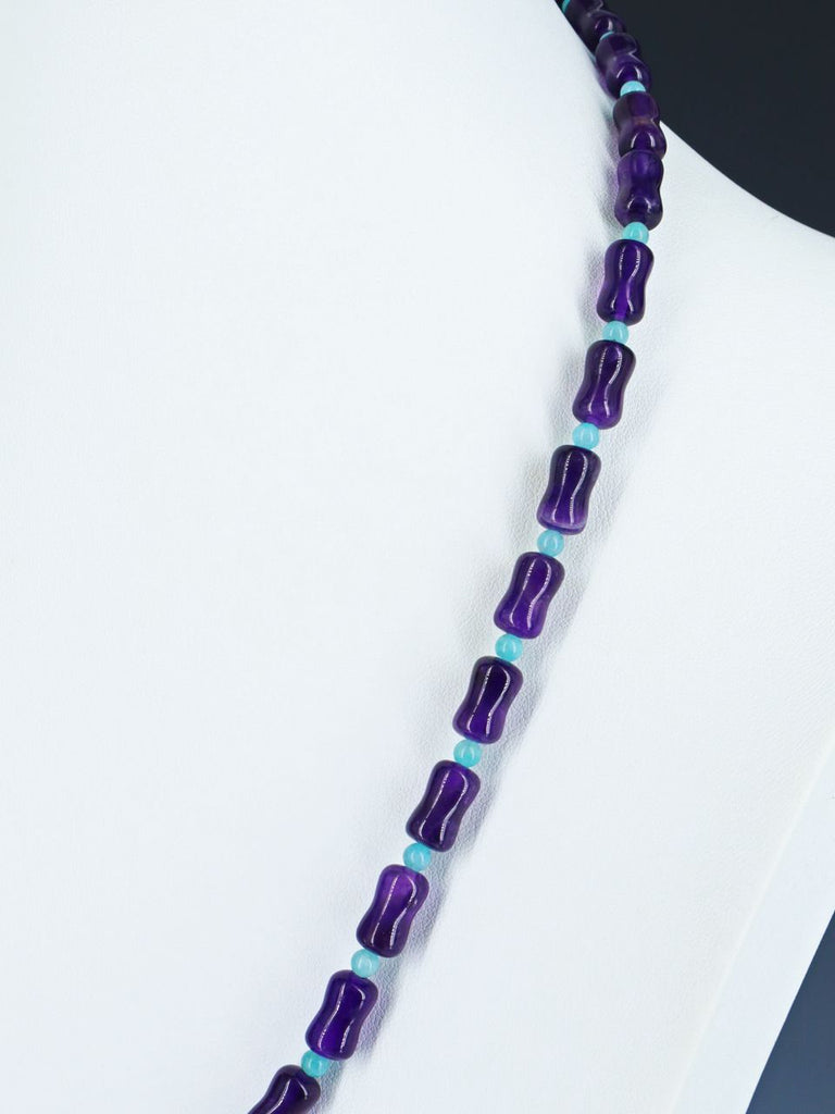 Native American Jewelry Single Strand Amethyst and Blue Lace Agate Necklace - PuebloDirect.com