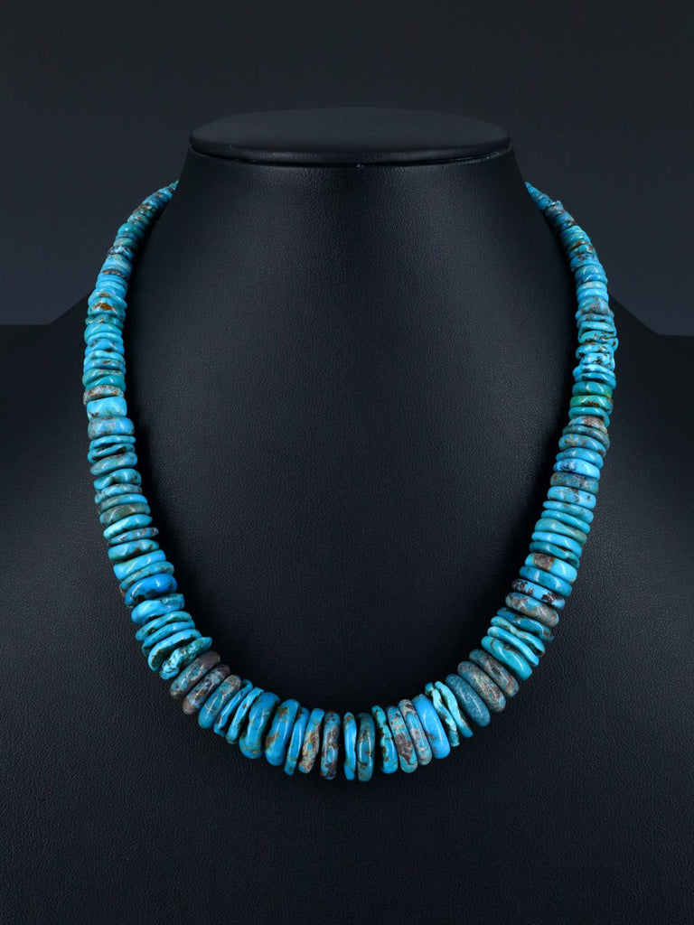 Navajo Single Strand Graduated Turquoise Disc Necklace - PuebloDirect.com