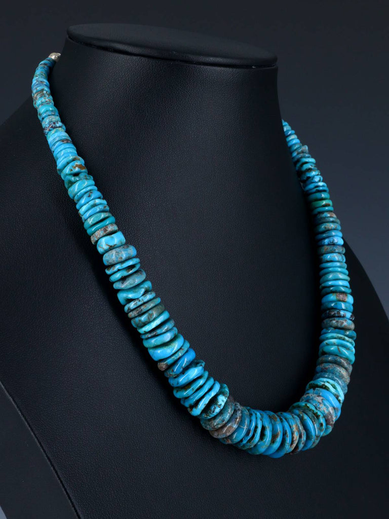 Navajo Single Strand Graduated Turquoise Disc Necklace - PuebloDirect.com