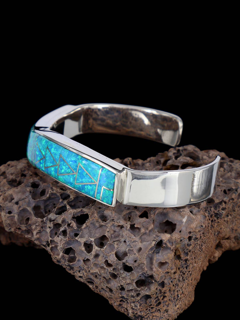 Navajo Sterling Silver Opalite Inlay Bracelet - PuebloDirect.com