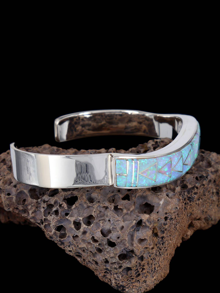 Navajo Sterling Silver Opalite Inlay Bracelet - PuebloDirect.com