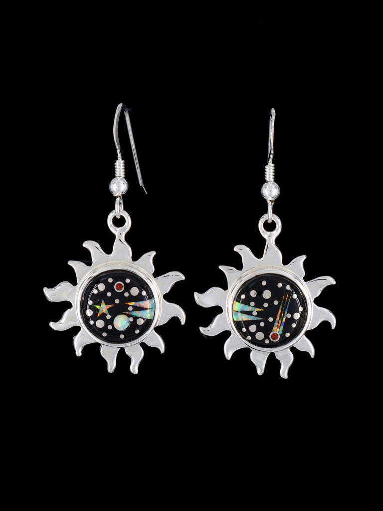 Native American Inlay Night Sky Sun Dangle Earrings - PuebloDirect.com