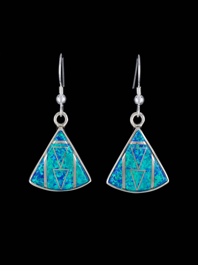 Native American Sterling Silver Opalite Inlay Dangle Earrings - PuebloDirect.com