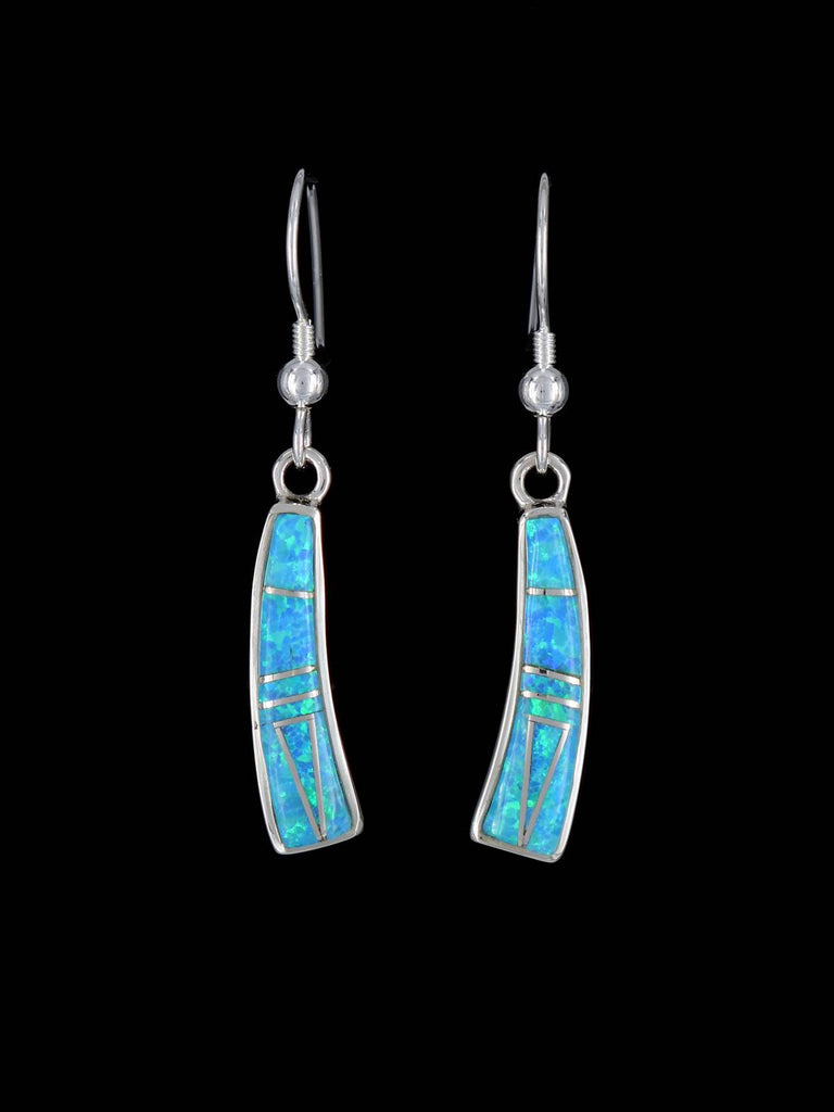 Native American Sterling Silver Opalite Inlay Dangle Earrings - PuebloDirect.com