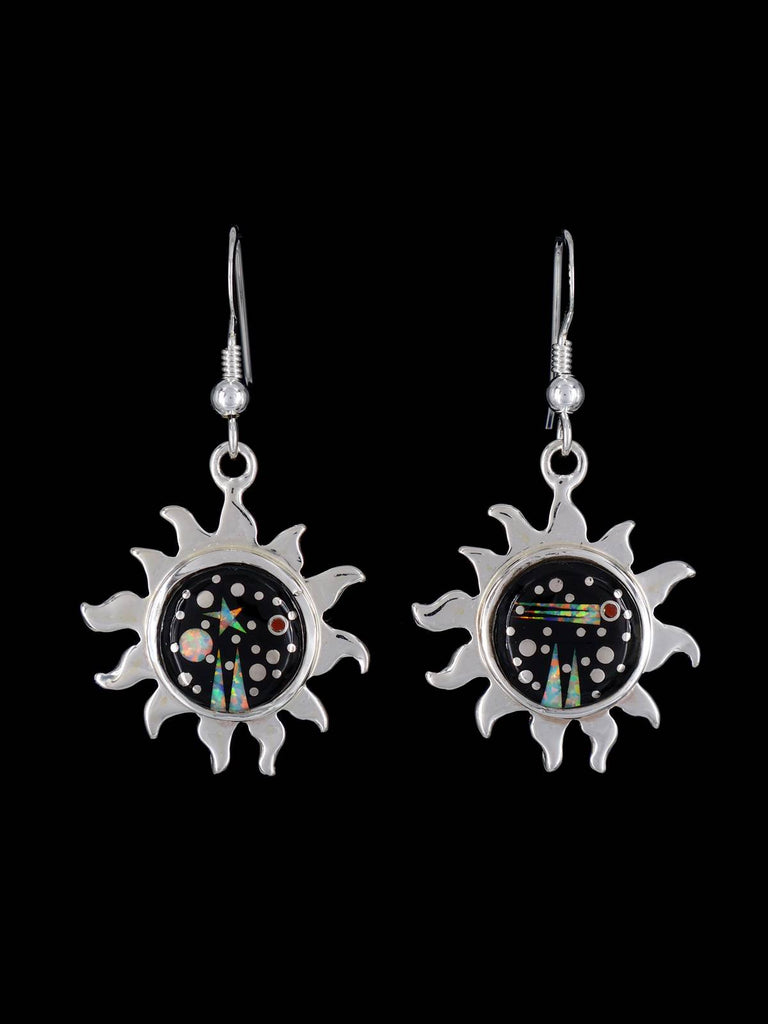 Native American Inlay Night Sky Sun Dangle Earrings - PuebloDirect.com