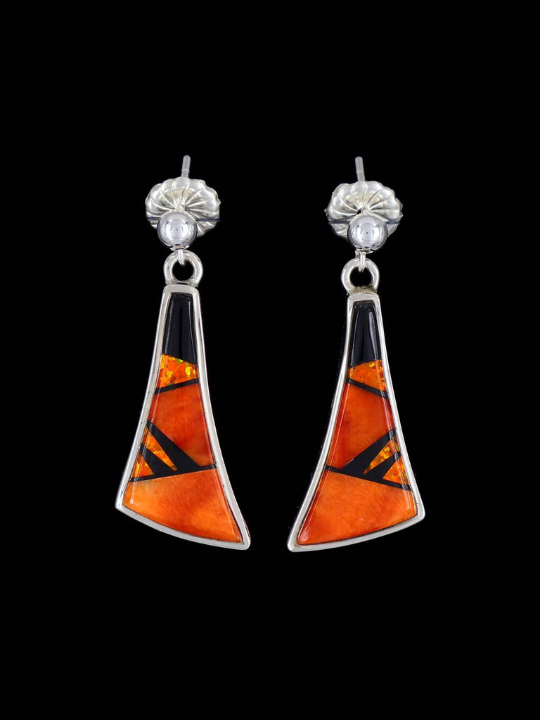 Native American Inlay Spiny Oyster Stone Earrings - PuebloDirect.com