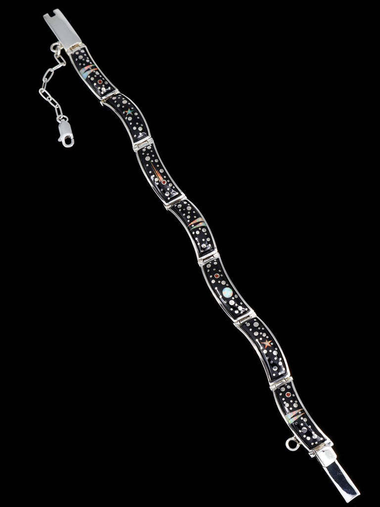 Native American Sterling Silver Night Sky Inlay Link Bracelet - PuebloDirect.com