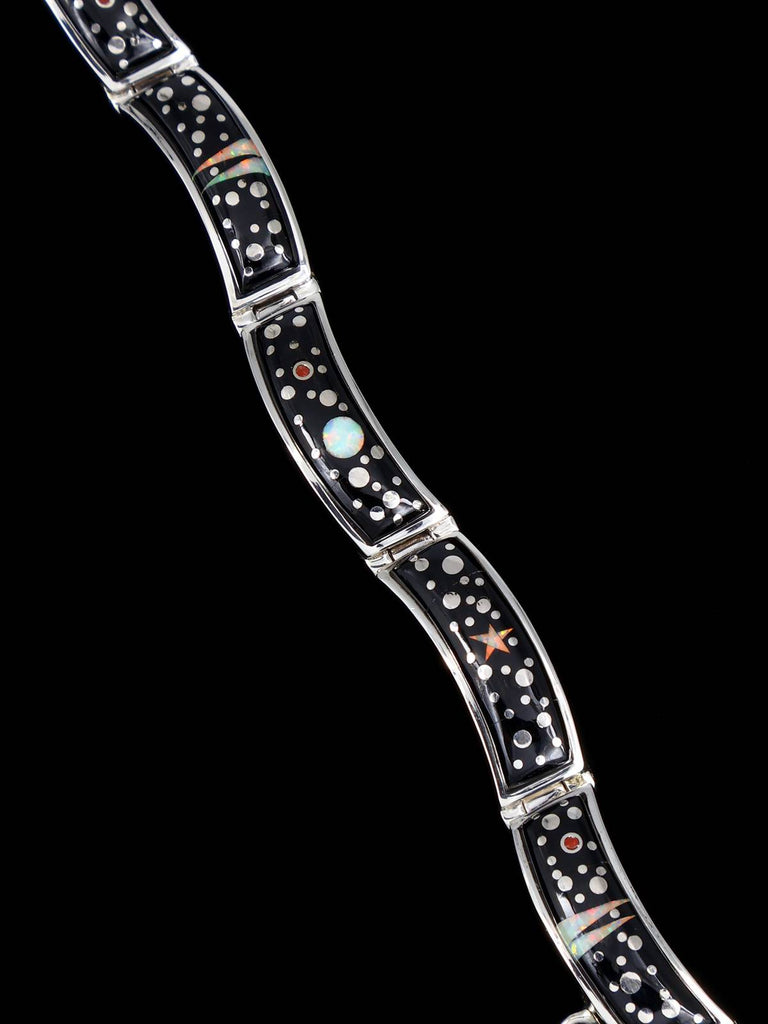 Native American Sterling Silver Night Sky Inlay Link Bracelet - PuebloDirect.com