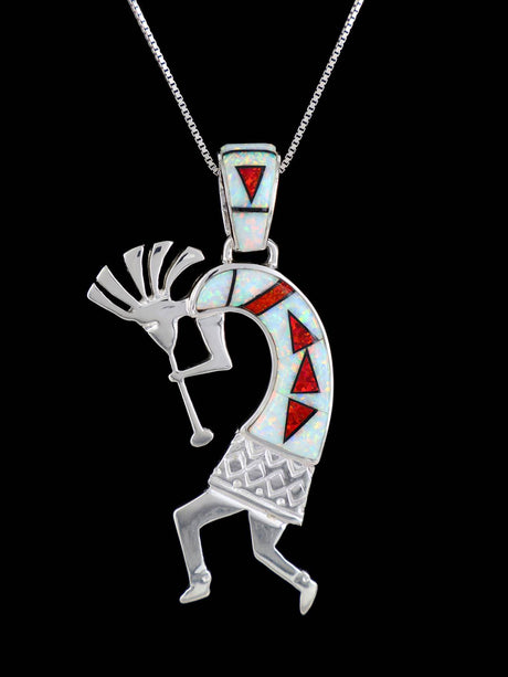 Navajo Reversible Opalite Inlay Kokopelli Pendant - PuebloDirect.com