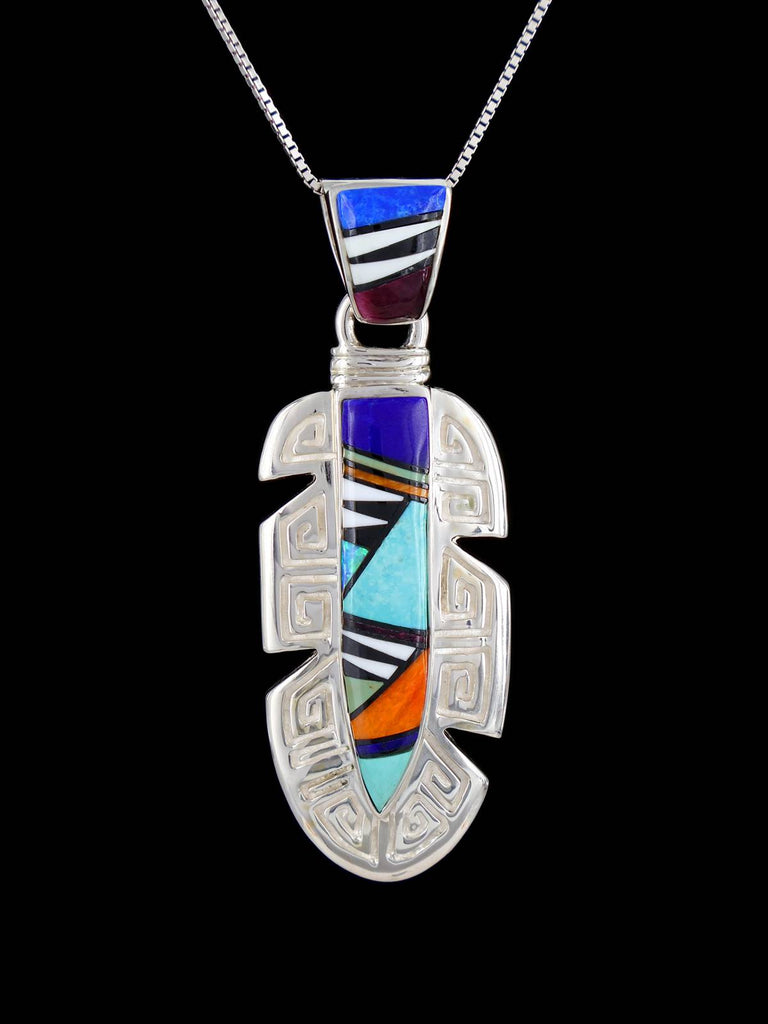 Native American Multi Stone Inlay Feather Pendant - PuebloDirect.com