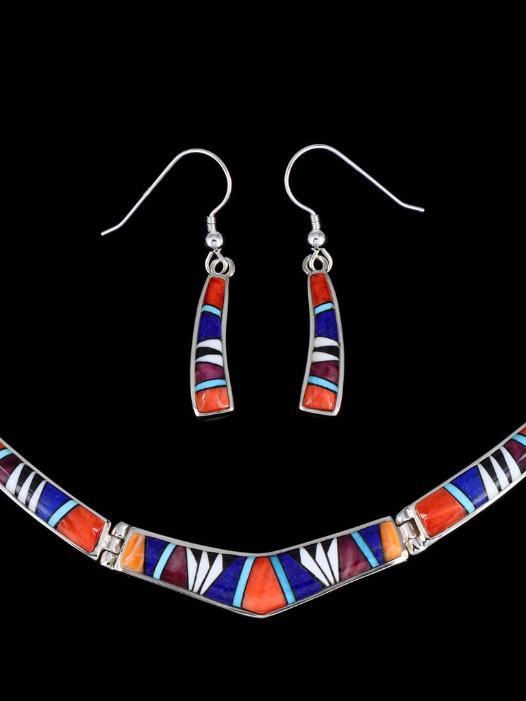 Navajo Multistone Inlay Sterling Silver Link Necklace Set - PuebloDirect.com