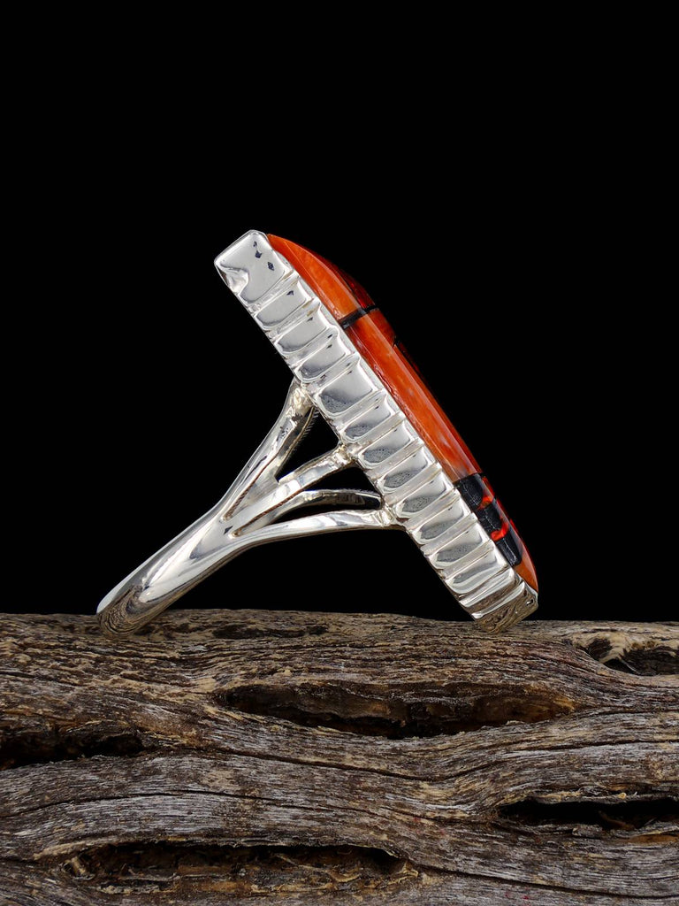 Navajo Spiny Oyster and Opalite Inlay Ring, Size 8 1/2 - PuebloDirect.com