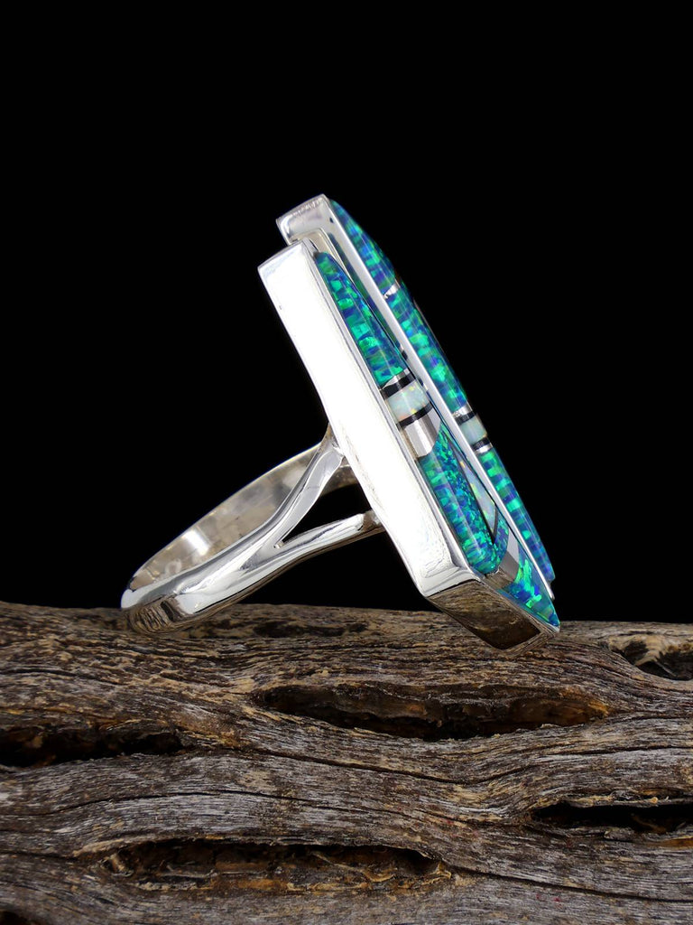 Opalite Inlay Sterling Silver Adjustable Ring Size 9 - PuebloDirect.com