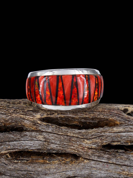 Spiny Oyster, Red Opalite and Black Jade Inlay Ring Size 7 - PuebloDirect.com