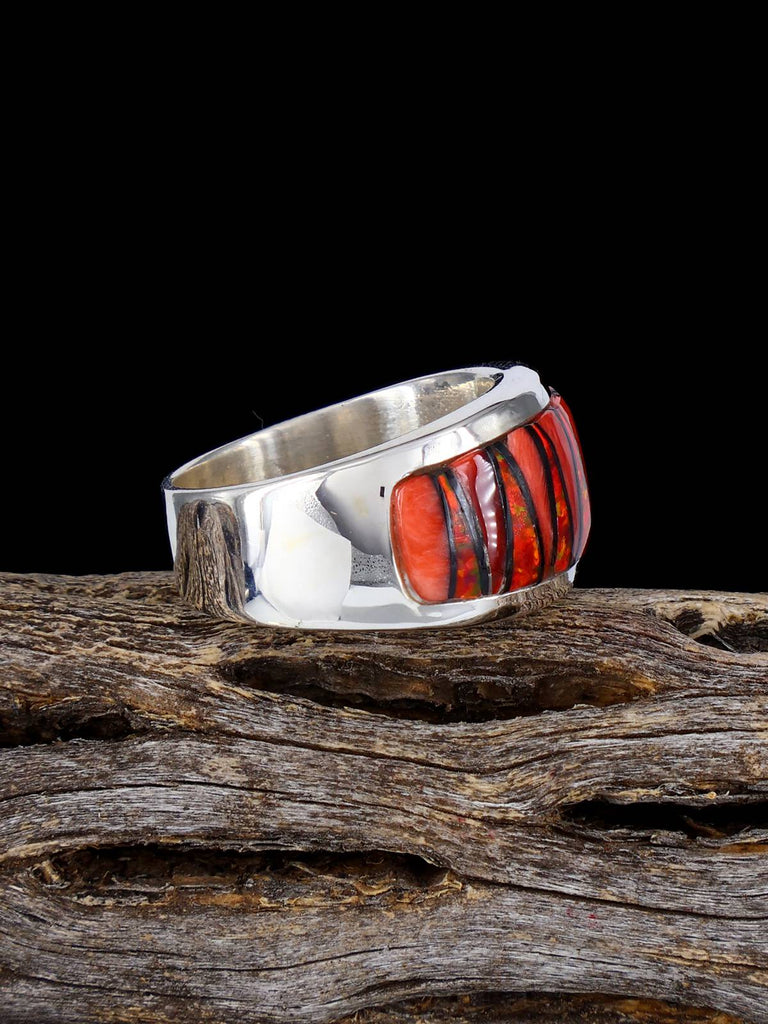 Spiny Oyster, Red Opalite and Black Jade Inlay Ring Size 7 - PuebloDirect.com