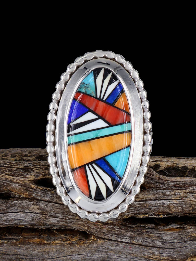 Navajo Multi Stone Inlay Ring, Size 8 1/4 - PuebloDirect.com