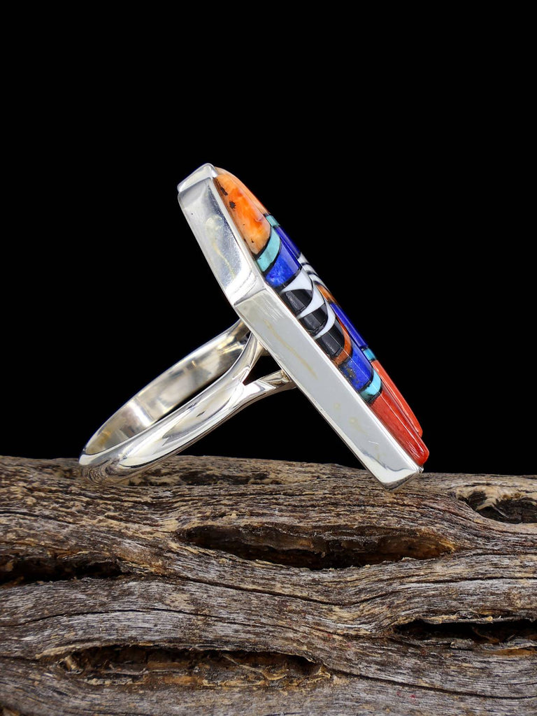 Multistone Inlay Sterling Silver Adjustable Ring Size 9 - PuebloDirect.com