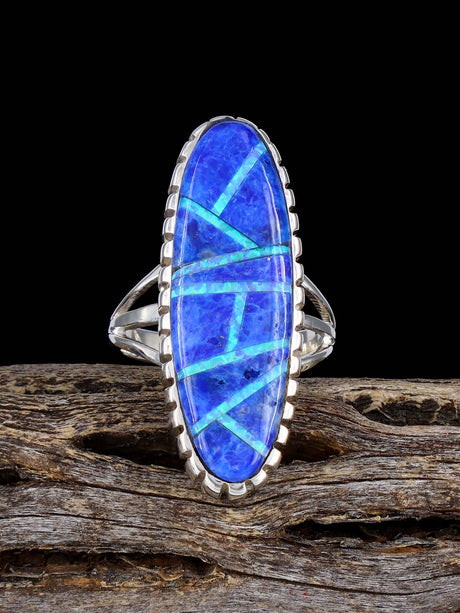 Navajo Lapis and Opalite Inlay Ring, Size 7 - PuebloDirect.com