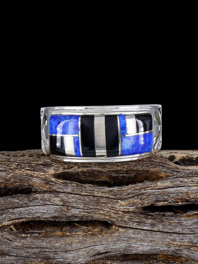 Lapis and Black Jade Inlay Ring Size 12 3/4 - PuebloDirect.com