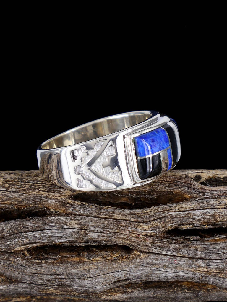 Lapis and Black Jade Inlay Ring Size 12 3/4 - PuebloDirect.com