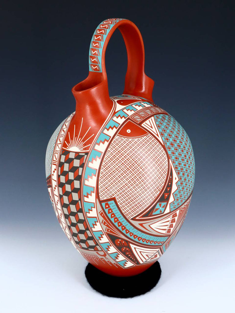 Large Mata Ortiz Hand Coiled Pottery Wedding Vase - PuebloDirect.com