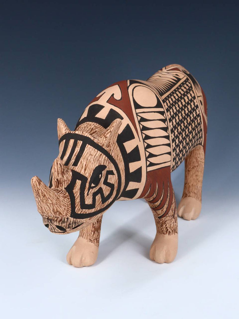 Mata Ortiz Hand Coiled Pottery Rhino Effigy - PuebloDirect.com