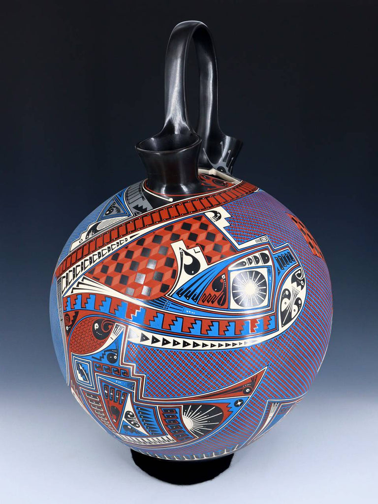 Large Mata Ortiz Hand Coiled and Painted Pottery Wedding Vase - PuebloDirect.com