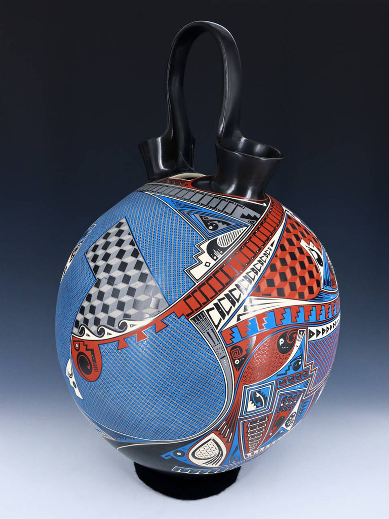 Large Mata Ortiz Hand Coiled and Painted Pottery Wedding Vase - PuebloDirect.com