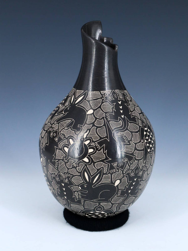 Hand Coiled Mata Ortiz Black Wildlife Pottery - PuebloDirect.com