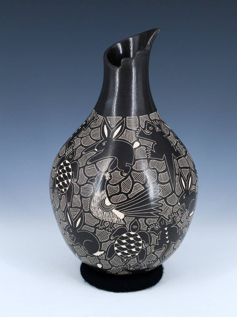 Hand Coiled Mata Ortiz Black Wildlife Pottery - PuebloDirect.com