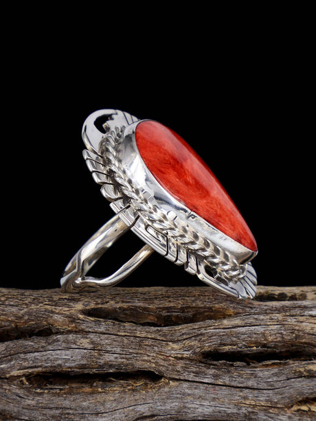 Sterling Silver Spiny Oyster Adjustable Ring, Size 8+ - PuebloDirect.com