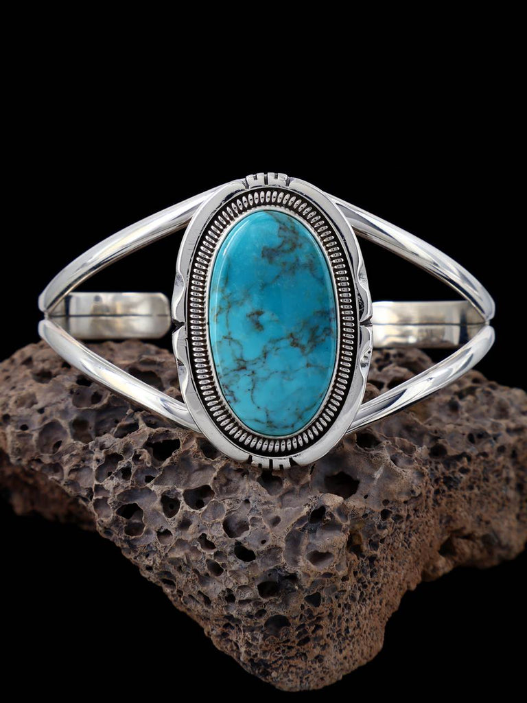 Navajo Sterling Silver Turquoise Cuff Bracelet - PuebloDirect.com