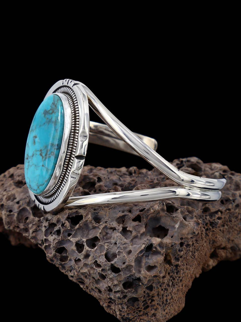 Navajo Sterling Silver Turquoise Cuff Bracelet - PuebloDirect.com