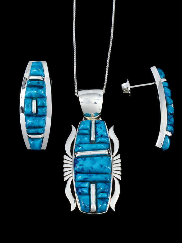 Shattuckite Navajo Inlay Necklace and Earring Set - PuebloDirect.com