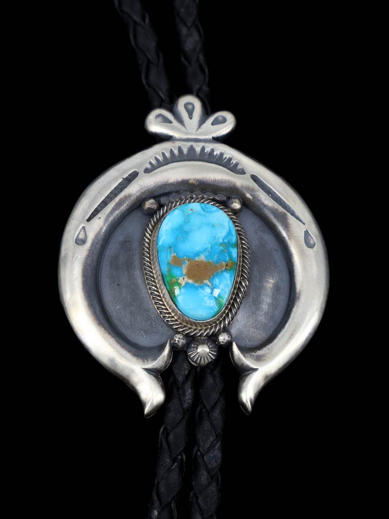 Native American Sterling Silver Sonoran Rose Turquoise Naja Style Bolo Tie - PuebloDirect.com