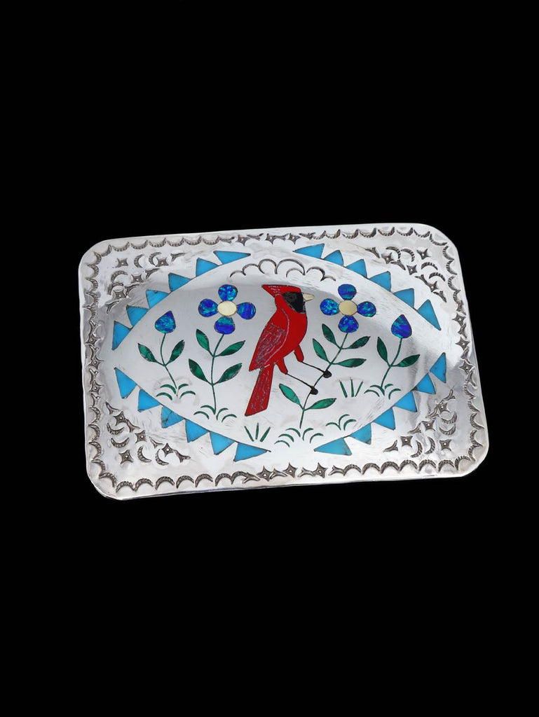 Sterling Silver Zuni Inlay Cardinal Belt Buckle - PuebloDirect.com