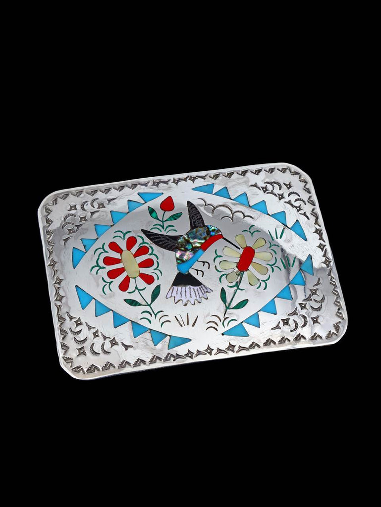 Sterling Silver Zuni Inlay Hummingbird Belt Buckle - PuebloDirect.com
