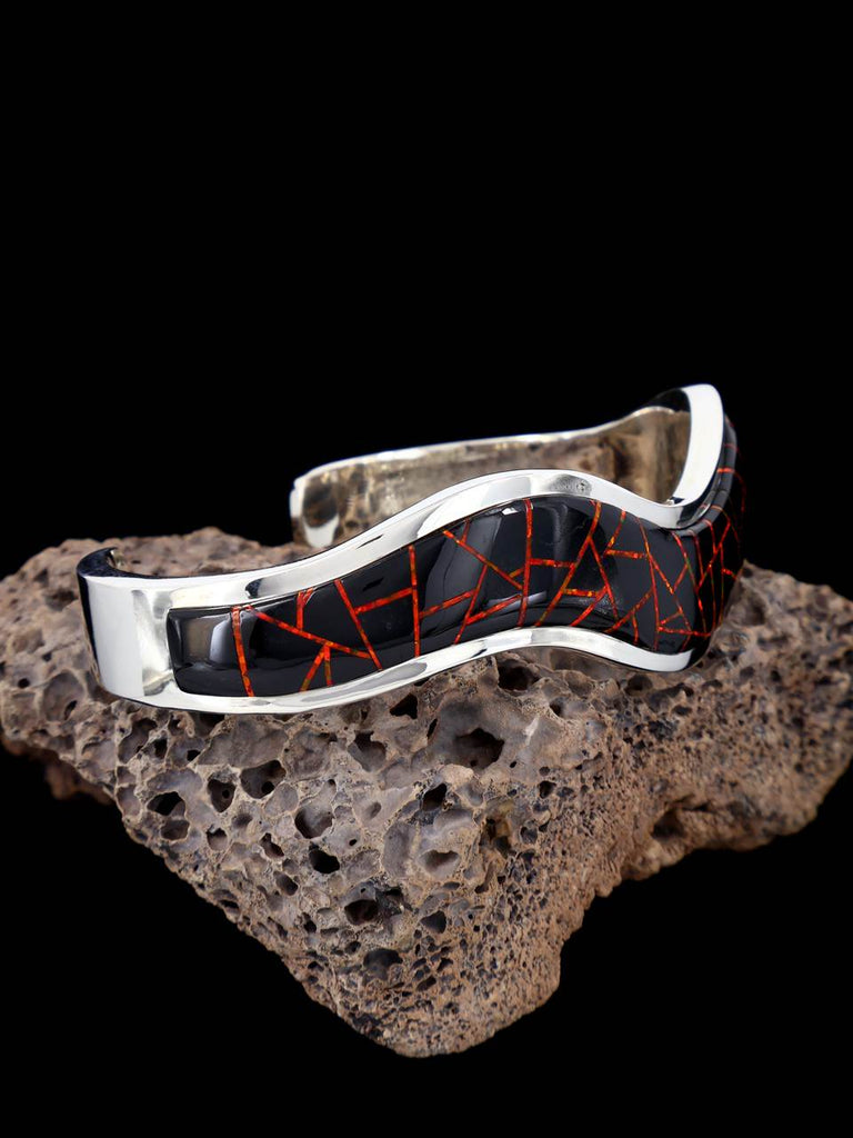 Native American Jewelry Black Jade and Opalite Inlay Cuff Bracelet - PuebloDirect.com