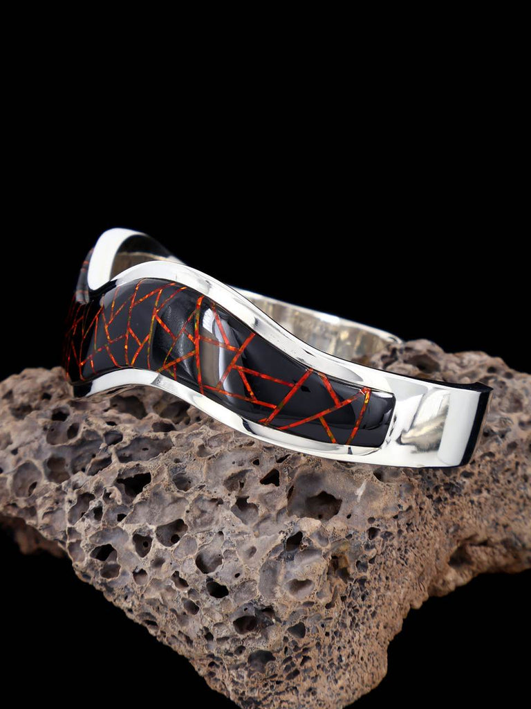 Native American Jewelry Black Jade and Opalite Inlay Cuff Bracelet - PuebloDirect.com