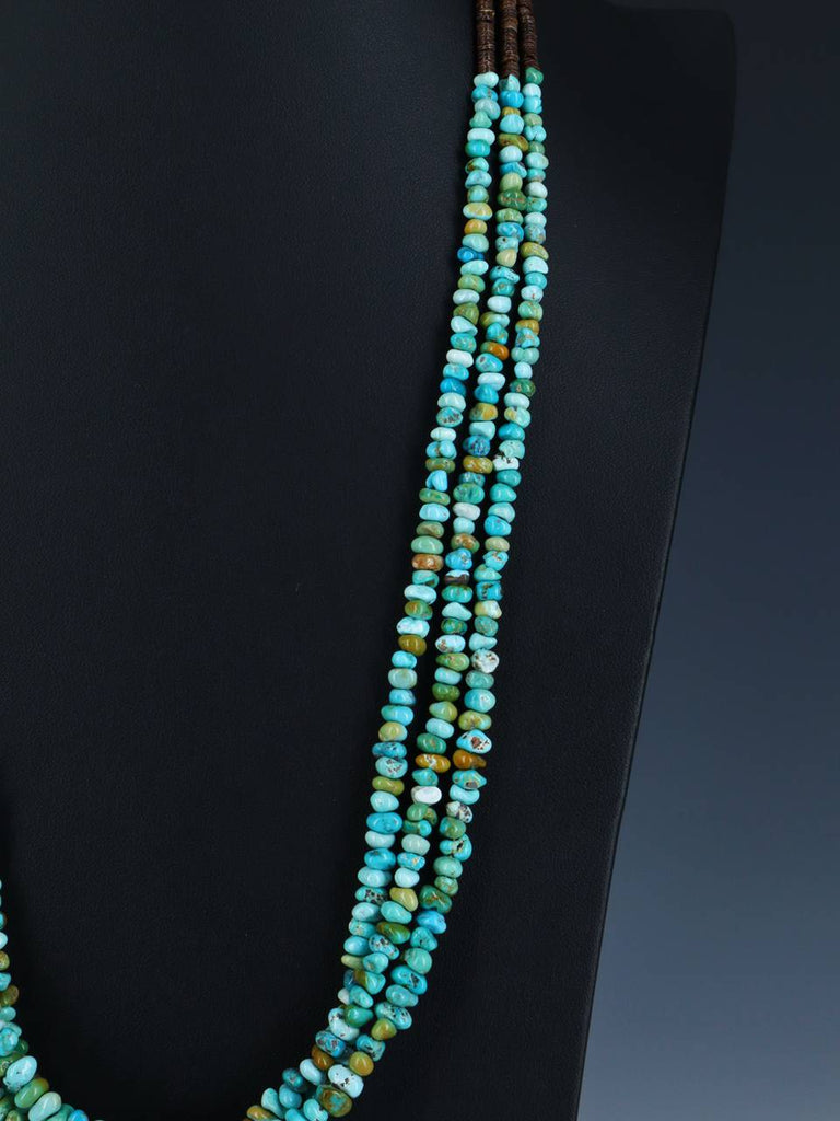 Native American Jewelry Three Strand Polychrome Lone Mountain Turquoise Necklace - PuebloDirect.com