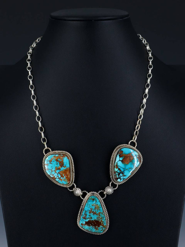 Native American Sterling Silver Natural Pilot Mountain Turquoise Necklace - PuebloDirect.com