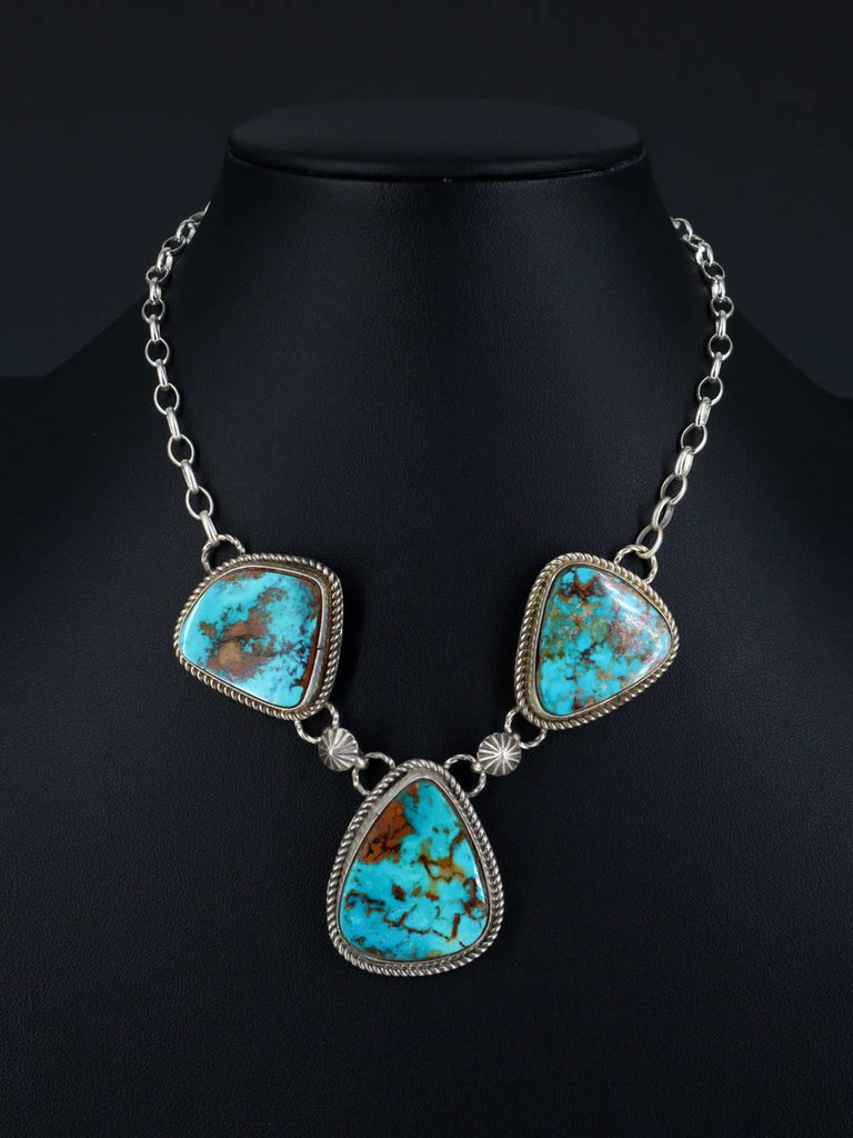 Native American Sterling Silver Natural Pilot Mountain Turquoise Necklace - PuebloDirect.com