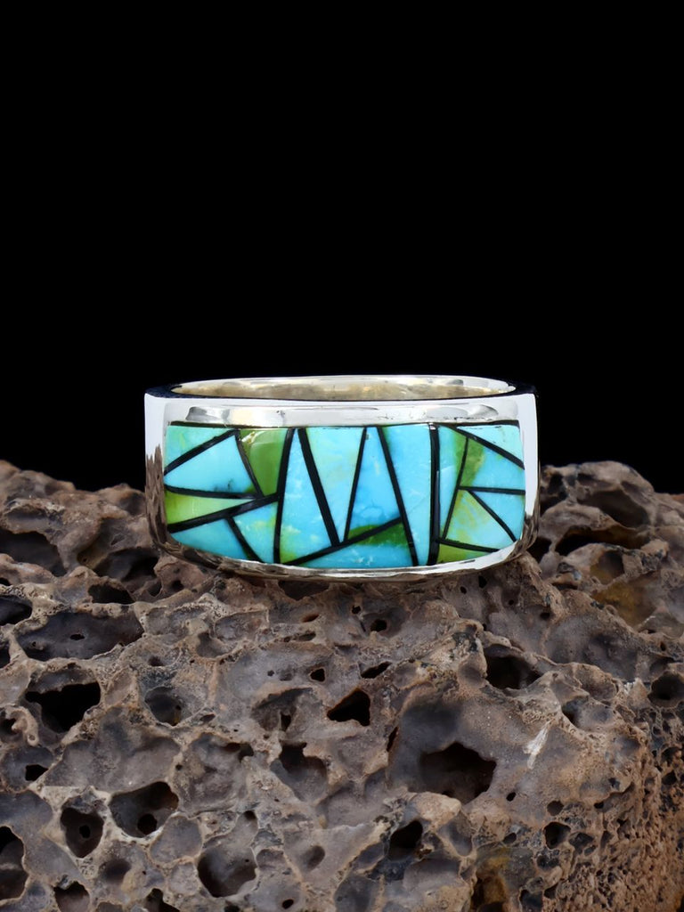 Navajo Turquoise Inlay Ring, Size 9.5 - PuebloDirect.com
