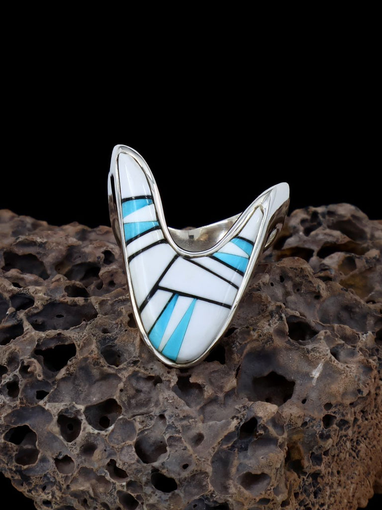 Navajo White Shell Inlay Ring Size 5 1/2 - PuebloDirect.com